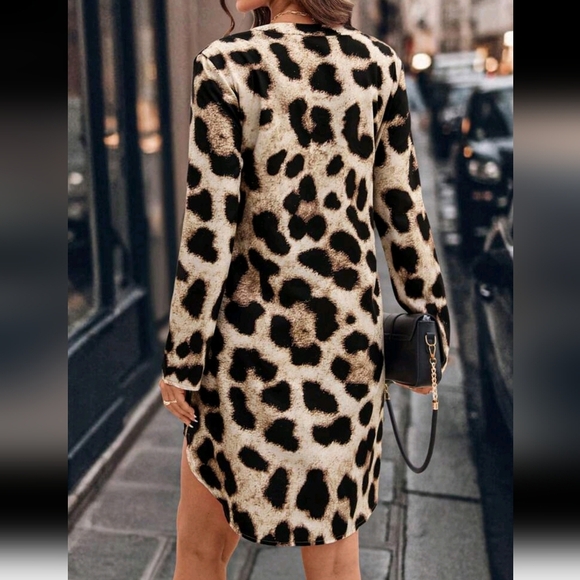 Leopard Print V-Neck Commuter & Casual Dress For Women - Picture 2 of 6